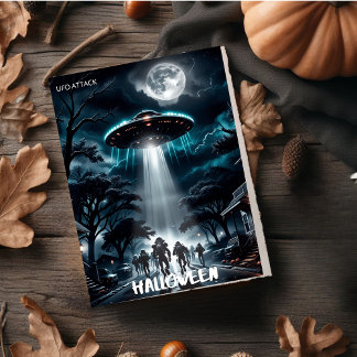 UFO Alien Aanval Schrik dit Jaar Halloween Feestdagenkaart