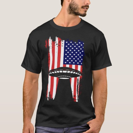 Ufo Alien Abduction 4e juli geeft de VS vlag Alie T-shirt (Voorkant)