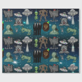 UFO, Alien, Bigfoot Cryptid Birthday Cadeaupapier (Vlak)