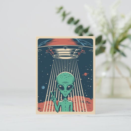 UFO Alien Briefkaart (Staand voorkant)