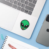 UFO Alien Green Head Sticker (Laptop met iPhone)