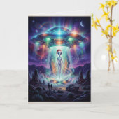 UFO Alien Kerstontvoering Kaart (Gele Bloem)