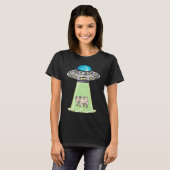 Ufo Alien Neemt Koe Retro Pixel T-shirt (Voorkant volledig)