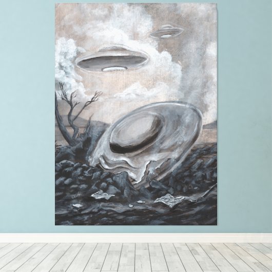 UFO, Alien, Roswell Crash Canvas Afdruk (Insitu (Houten vloer))