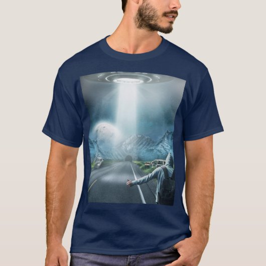 UFO Alien Ruimteschip Hitchhiker Tee T-Shirt (Voorkant)