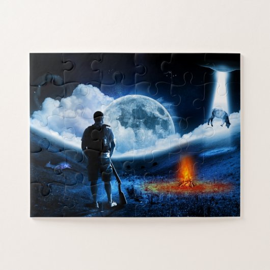 UFO Alien Rundvee Ontvoering Ruimteschip Legpuzzel (Horizontaal)