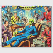 UFO Alien Sci-Fi Retro Comics Cadeaupapier (Vlak)