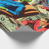 UFO Alien Sci-Fi Retro Comics Cadeaupapier (Hoek)