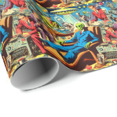 UFO Alien Sci-Fi Retro Comics Cadeaupapier (Rol Hoek)