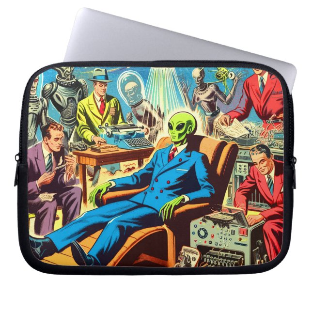 UFO Alien Sci-Fi Retro Comics Laptop Sleeve (Voorkant)