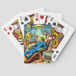 UFO Alien Sci-Fi Retro Comics Pokerkaarten