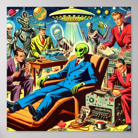 UFO Alien Sci-Fi Retro Comics Poster (Voorkant)