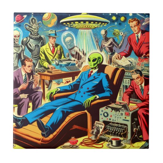 UFO Alien Sci-Fi Retro Comics Tegeltje (Voorkant)