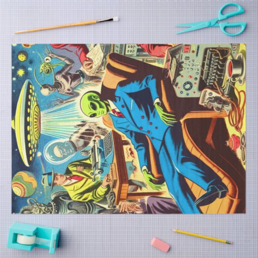 UFO Alien Sci-Fi Retro Comics Tissuepapier (Craft)