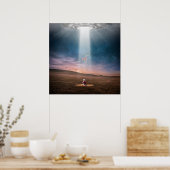 ufo alien spaceship and child encounter poster (Keuken)