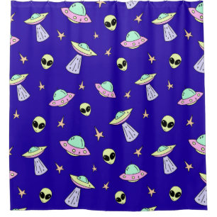 👽 UFO Alien Staart Sterrenhemel Kosmisch Blauw De Douchegordijn