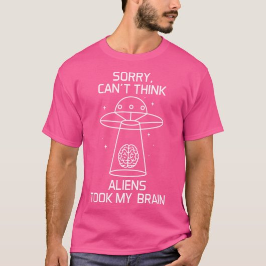 UFO Alien steelt menselijk brein T-shirt (Voorkant)