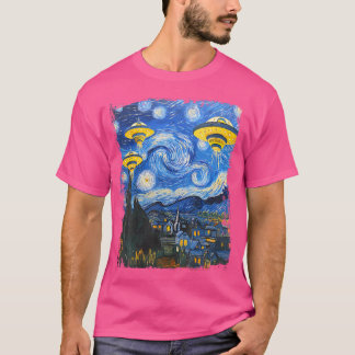 Ufo Alien Sterrennacht Van Gogh Mannen Vrouwen Kin T-shirt
