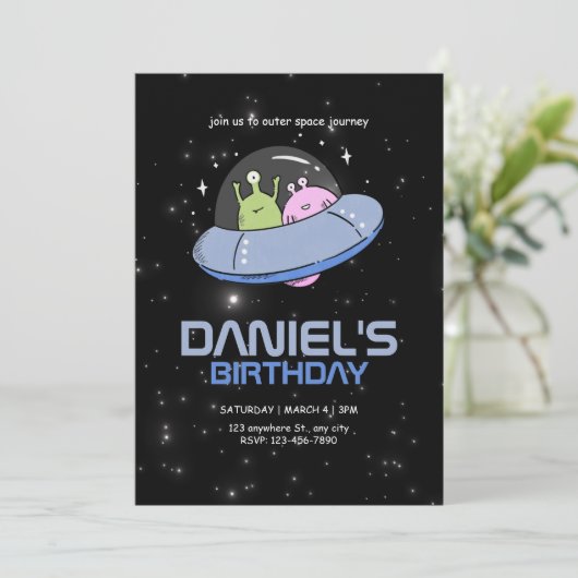 UFO Alien verjaardagsfeestje Outer Space verjaarda Kaart (Staand voorkant)
