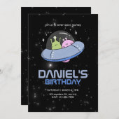 UFO Alien verjaardagsfeestje Outer Space verjaarda Kaart (Voorkant / Achterkant)