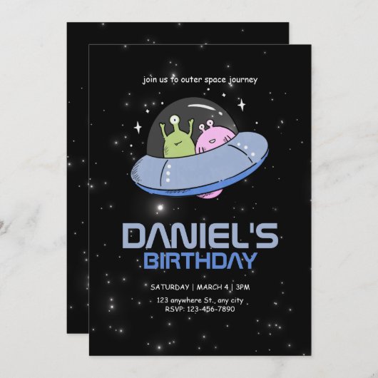 UFO Alien verjaardagsfeestje Outer Space verjaarda Kaart (Voorkant / Achterkant)