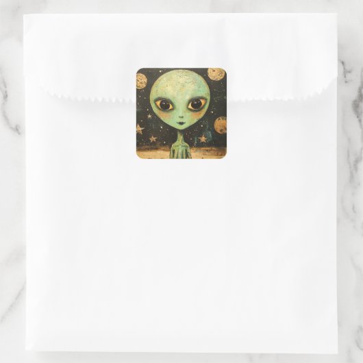 UFO Alien Vierkante Sticker (Tas)