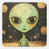 UFO Alien Vierkante Sticker (Voorkant)