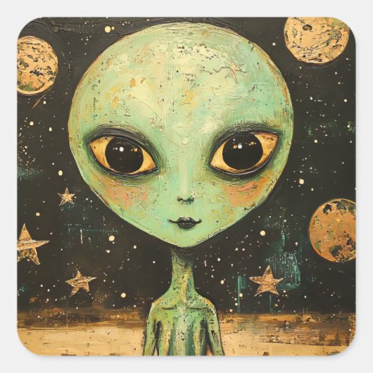 UFO Alien Vierkante Sticker (Voorkant)