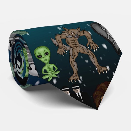 UFO Aliens Chupacabra Bigfoot Cryptids Stropdas (Opgerold)