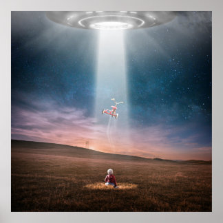 Ufo Aliens Landscape Evening Abduction Space Hoesj Poster