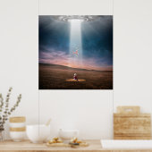 Ufo Aliens Landscape Evening Abduction Space Hoesj Poster (Keuken)