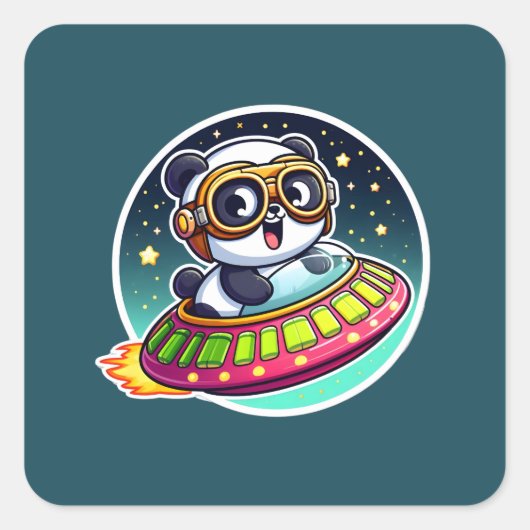 UFO Baby Panda Vierkante Sticker (Voorkant)