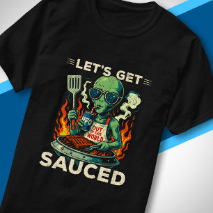 UFO BBQ Grill Picknick Laten we Saucy Worden Grapp T-shirt