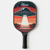  ufo bij rode zonsondergang gepersonaliseerd pickleball paddle (Achterkant)