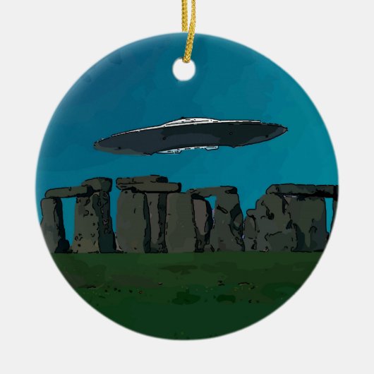 UFO bij Stone Henge Keramisch Ornament (Voorkant)