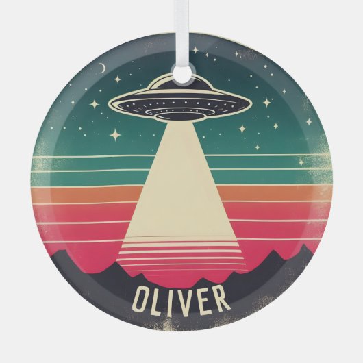  ufo bij zonsondergang gepersonaliseerd glas ornament (Voorkant)