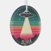  ufo bij zonsondergang gepersonaliseerd glas ornament (Voorkant Rechts)