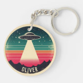  ufo bij zonsondergang gepersonaliseerd sleutelhanger (Achterkant)