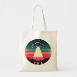 ufo bij zonsondergang gepersonaliseerd tote bag