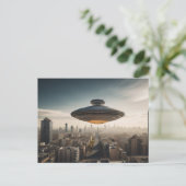 UFO boven stad Briefkaart (Staand voorkant)