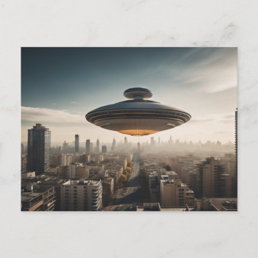 UFO boven stad Briefkaart (Voorkant)