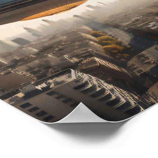 UFO boven stad Poster (Hoek)