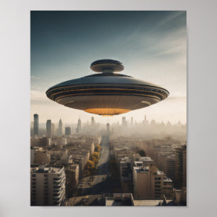 UFO boven stad Poster
