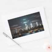 UFO boven stad Rechthoekige Sticker (Envelop)