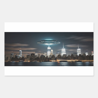 UFO boven stad Rechthoekige Sticker