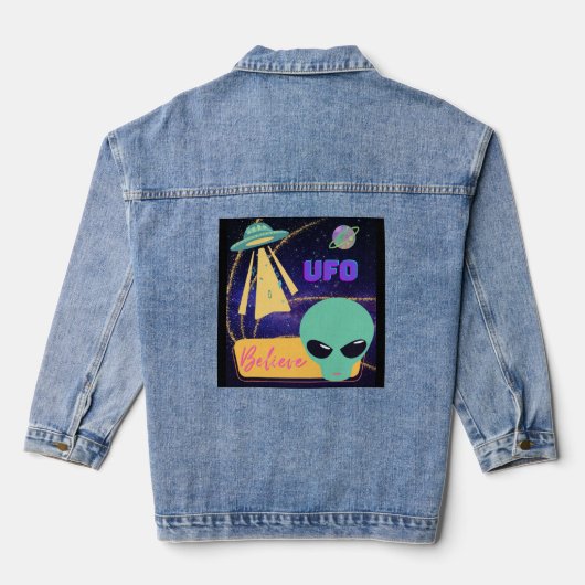 ufo, buitenaards geloof denim jacket (Achterkant)