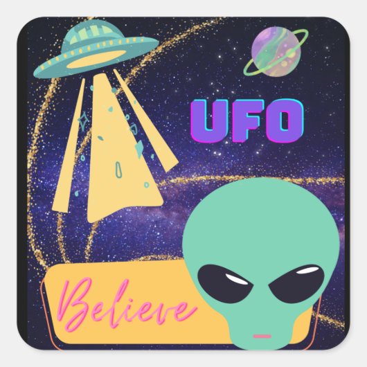 ufo, buitenaards geloof vierkante sticker (Voorkant)