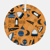 UFO buitenaards, ruimteschepen, kinder motief Glas Ornament (Achterkant)