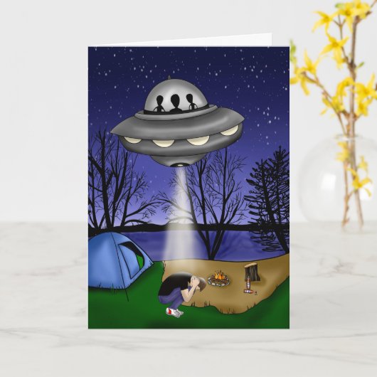 UFO buitenaardse ontvoering Alien Birthday Kaart (Gele Bloem)