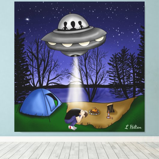 UFO-buitenaardse ontvoering buitenaardse kunst Canvas Afdruk (Insitu (Houten vloer))